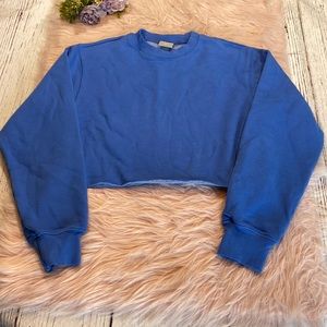 Aritzia TNA Perfect Cozy Fleece Crop Pullover Sweatshirt Blue sz XXS